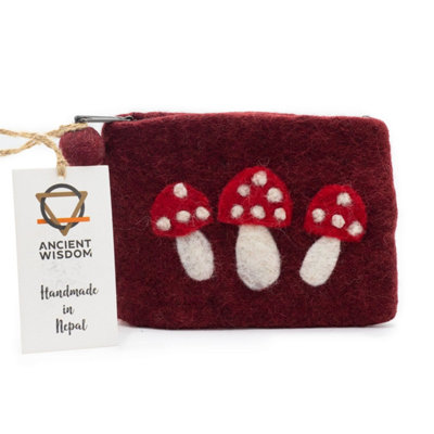 Wild Mushrooms Natural Felt Zipper PouchStylish Storage Accessory from B&Q