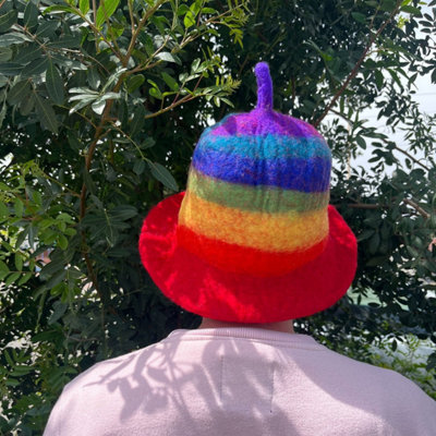 Rainbow Felted Sauna Bowl HatColorful Wool Sauna Cap from B&Q