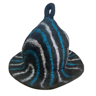 Felted Sauna Bowl HatBlack & Blue StreaksWarm Wool Headgear from B&Q