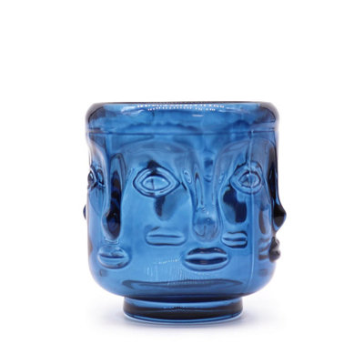 Royal Blue Buddha Faces Candle JarMeditation & Decor Accent from B&Q