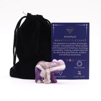 - Amethyst Lucky Elephant StatueHand-Carved Crystal Decor & Gift