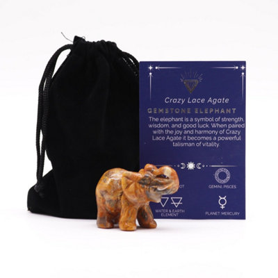 Lucky Elephant Figurine In Crazy Lace AgateJoyful Gift & Decor from B&Q