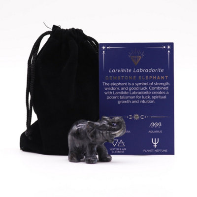 Larvikite Labradorite Lucky ElephantHand-Carved Protective Gemstone Decor from B&Q