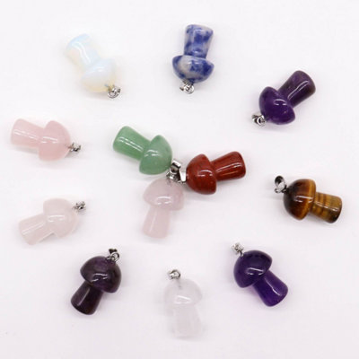  - 12 Assorted Gemstone Mushroom PendantsUnique 20X15mm Jewelry & Crafts