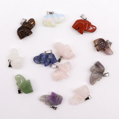 Set Of 12 Natural Gemstone Lucky Elephant Pendants 25X15mm from B&Q