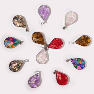 Kdmd Women's Multicolor Steel Cased Pendant Teardrops With Assorted Gemstone - 12 Pack - Image 2
