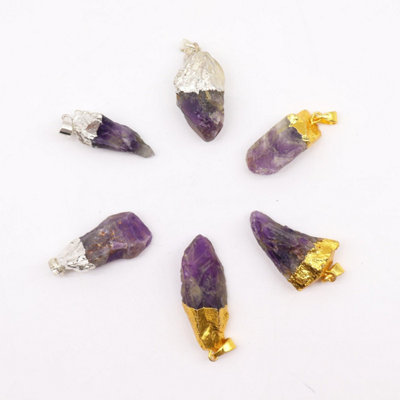 Kdmd Multicolor Set Of 6 Amethyst Gemstone Pendants In Gold & Silver Plated Jewelry - Image 2