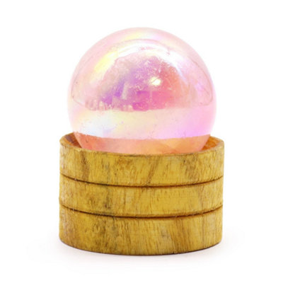 Rose Quartz Titanium Aura Gemstone Sphere 40mm With Stand For Meditation & Decor