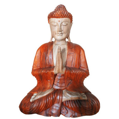 Hand Carved Suar Wood Buddha Statue30CmUnique Natural Art from B&Q