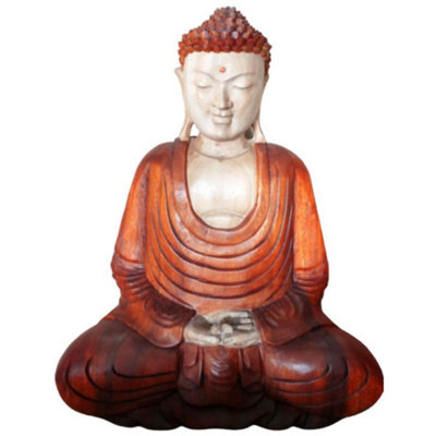 Hand Carved Suar Wood Buddha Statue40CmNatural Art Gift from B&Q