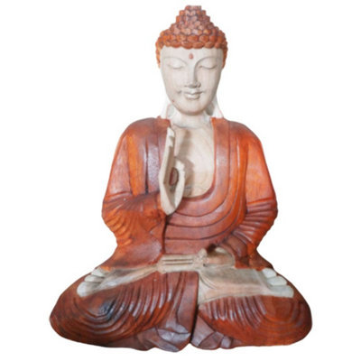 Hand Carved Suar Wood Buddha Statue40CmNatural & Unique Art from B&Q