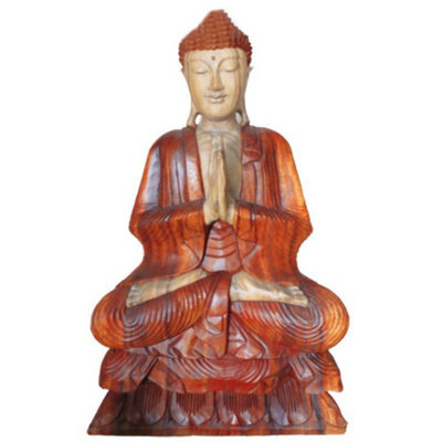 Hand Carved Suar Wood Buddha Statue 80Cm Unique Natural Art from B&Q