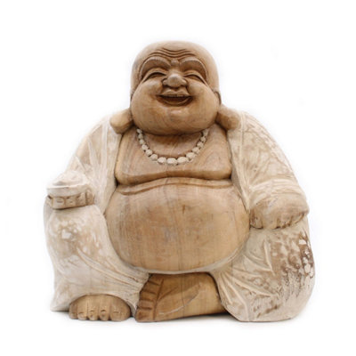 Handcrafted Whitewash Buddha Statue 30CmUnique Bali Art from B&Q