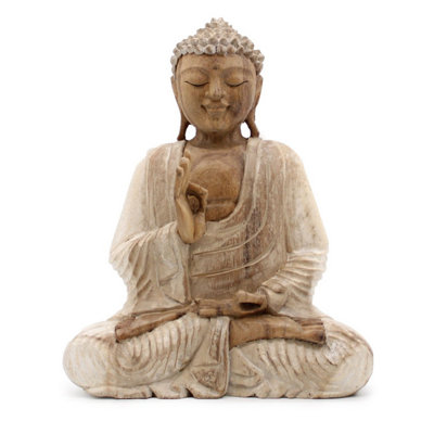 Handcrafted Whitewash Buddha Statue 30CmBali Art & Decor from B&Q