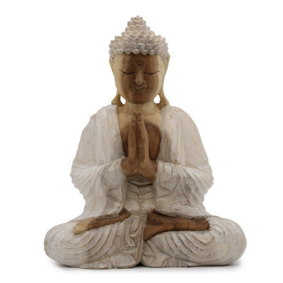 Whitewash Buddha Statue 30CmHand-Carved Bali Art from B&Q