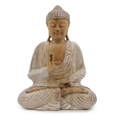 Handcrafted Whitewash Buddha Statue 40CmBali Art & Decor from B&Q