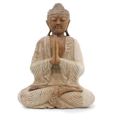 Handcrafted Whitewash Buddha Statue40Cm Natural Balinese Art from B&Q