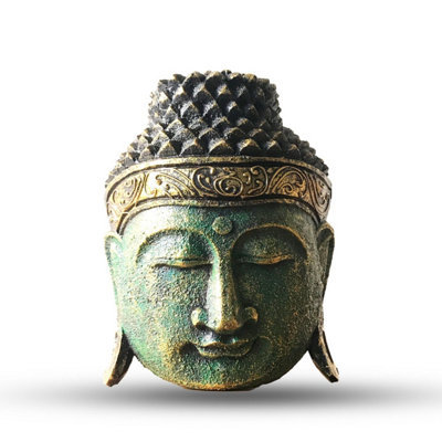 Serene Green Shine Buddha Head25Cm Handcrafted Indonesian Decor from B&Q