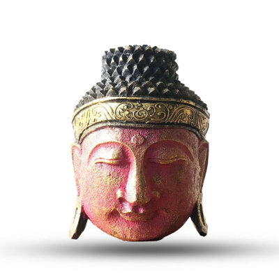 Red Shine Buddha Head StatueHandcrafted 25Cm Home Decor from B&Q