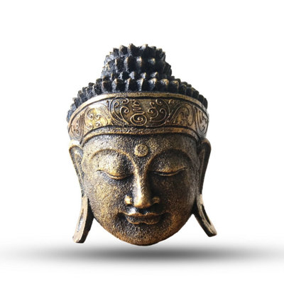 Gold Shine Buddha Head Statue25Cm Handcrafted Indonesian Home Decor from B&Q