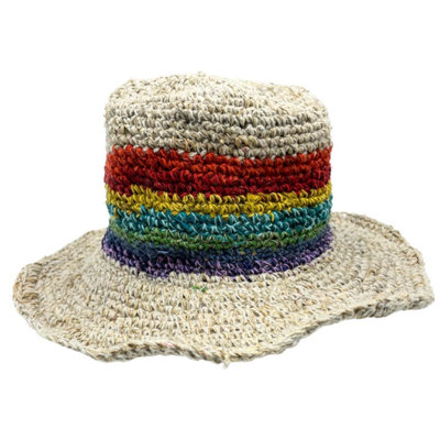  - Rainbow Hand-Knitted Hemp & Cotton Boho Festival Hat