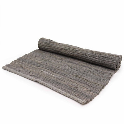 Large Indian Handloom Cotton RugCharcoalSoft & Durable from B&Q