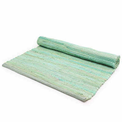 Large Indian Handloom Cotton RugAquaSoft & Vibrant Decor Piece from B&Q