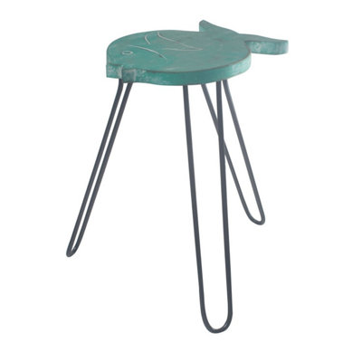 Albasia Wood Fish StandTurquoise Handcrafted Plant Holder from B&Q