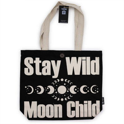  - Stay Wild Mood Child Black Cotton Tote BagDurable & Spacious