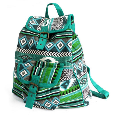  - Teal Jacquard BackpackEthnic Travel & Casual Bag For Women