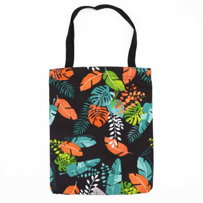Classic Tote Zipper BagDark Tropical Motif40X34CmDurable & Stylish from B&Q
