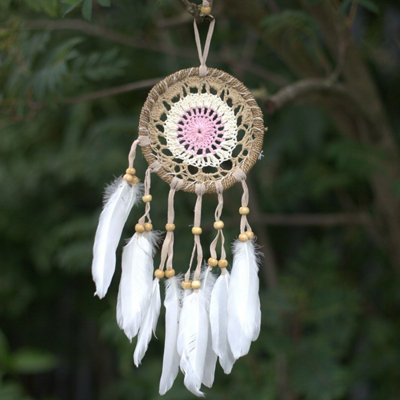 Pastel Pink Macramé Dream Catcher 12CmHandmade Bali Blessings from B&Q