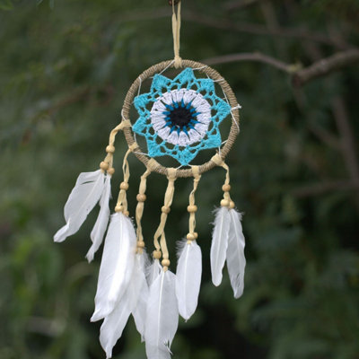 Pastel Blue Macramé Dream Catcher 12CmHandmade Bali Blessings from B&Q