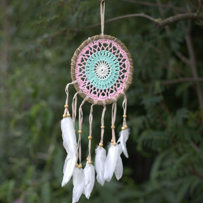 Pastel Pink Macramé Dream Catcher 16CmHandmade Bali Blessings from B&Q
