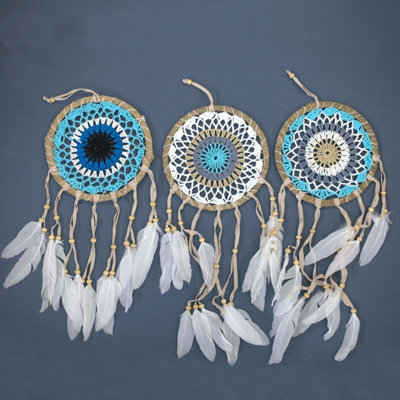 Pastel Blue Macramé Dream Catcher 16CmHandmade Bali Blessings from B&Q