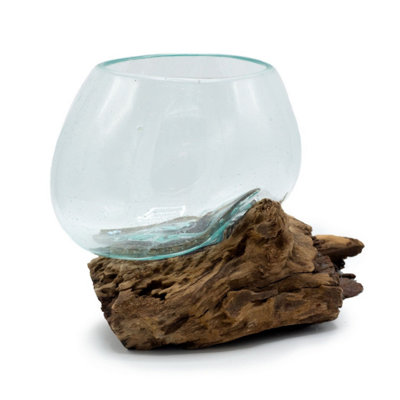 Molten Glass On Wood BowlHandcrafted Recycled Art Vase From Bali from B&Q