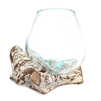 Molten Glass & Whitewash Wood Small BowlHandcrafted Decor Piece from B&Q