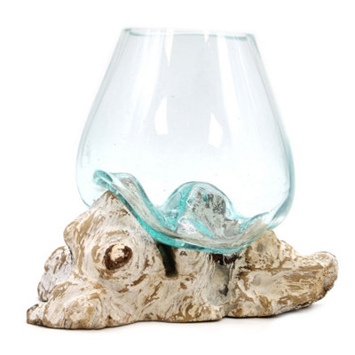 Molten Glass & Whitewash Wood Large Decorative Bowl For Nature-Inspired Decor from B&Q