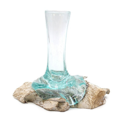 Molten Glass & Whitewash Wood VaseSmall Hand-Blown Decor from B&Q