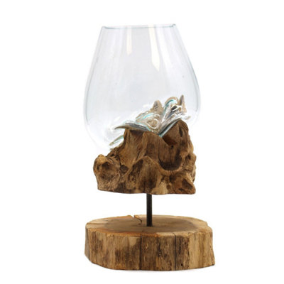 Hand-Blown Molten Glass On Wooden StandLarge Decorative Bowl from B&Q