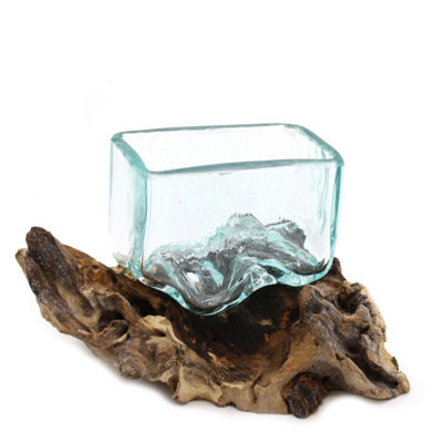  - Molten Glass Tank On Wood StandSmall Decorative Bowl For Air Plants & Stones