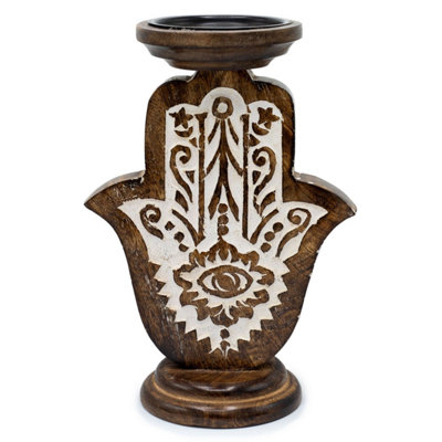 Elegant Mango Wood Hamsa Candle StandLargeDurable & Unique from B&Q