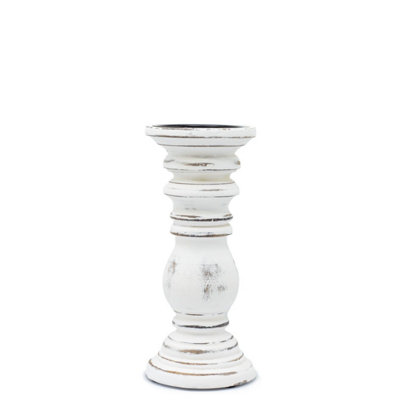 Vintage Whitewashed Mango Wood Candle StandSmall Rustic Decor from B&Q