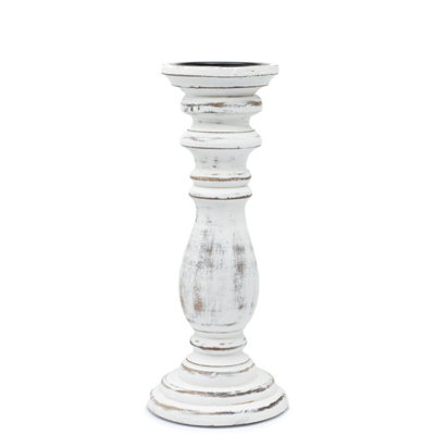 Elegant Whitewashed Mango Wood Candle StandMediumClassic Design from B&Q