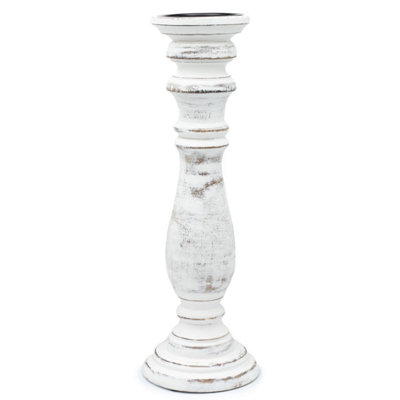 Elegant Whitewash Mango Wood Candle StandLargeClassic & Durable from B&Q