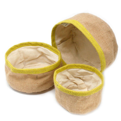  - Set Of 3 Eco-Friendly Olive Jute Baskets With Cotton Lining