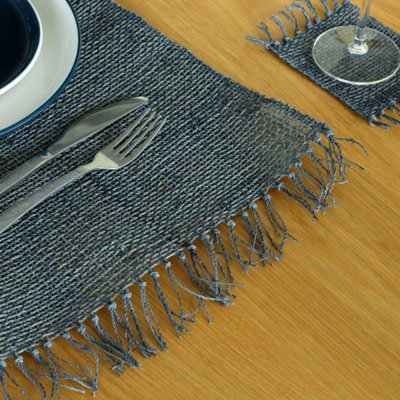 Seagrass Fringe PlacematCharcoal Handwoven Natural Table Decor from B&Q