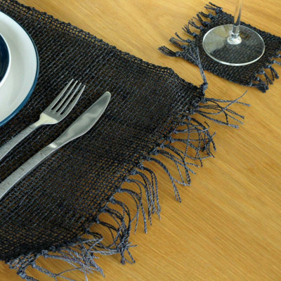 Seagrass Fringe Natural PlacematBlackHandcrafted Sustainable Dining Decor from B&Q