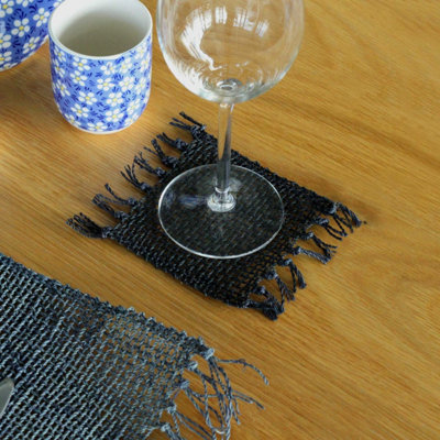 Set Of 4 Black Seagrass Fringe CoastersEco-Friendly & Handcrafted from B&Q