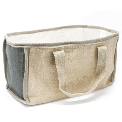 Eco-Friendly Charcoal Jute & Cotton Shopping Basket 33X18X20Cm